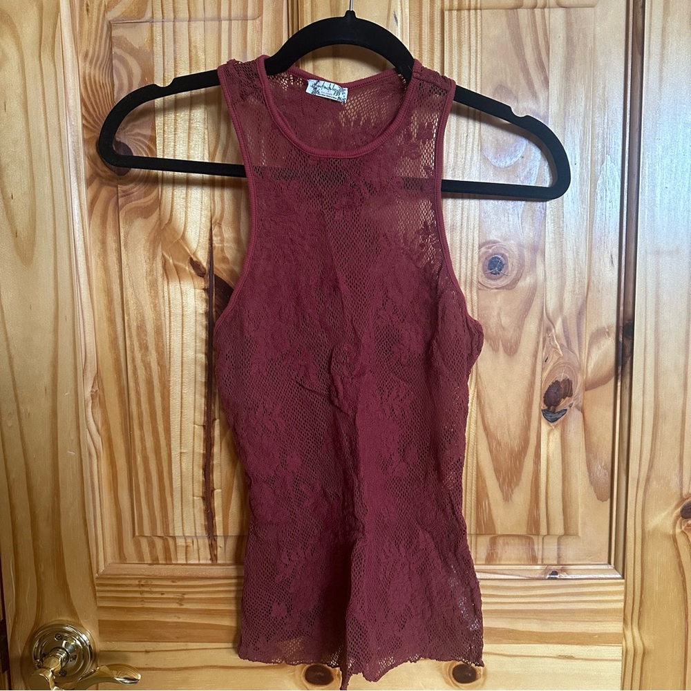 Free People Sleeveless Lace Tank Top in Burgundy